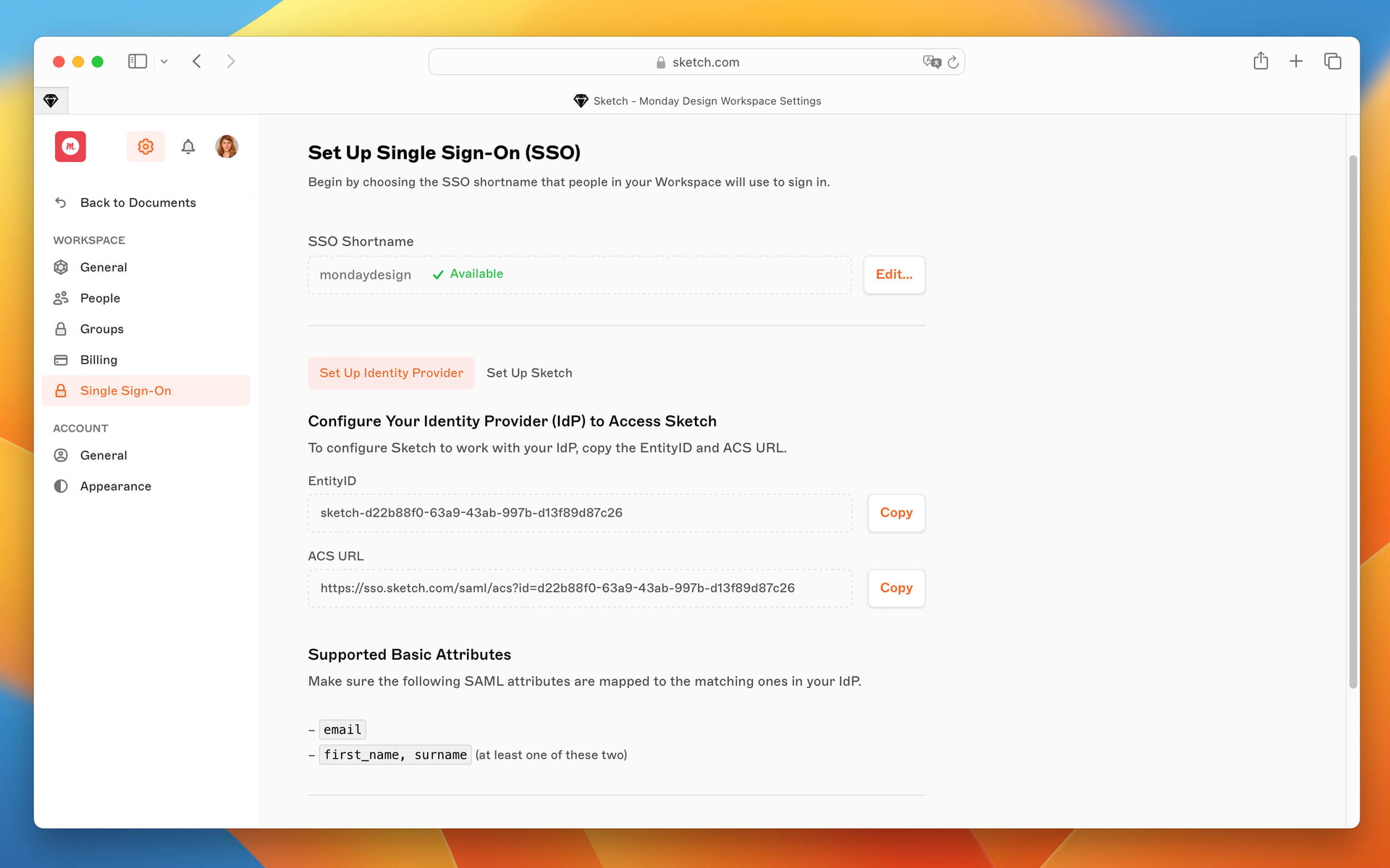 An image showing the identity provider section