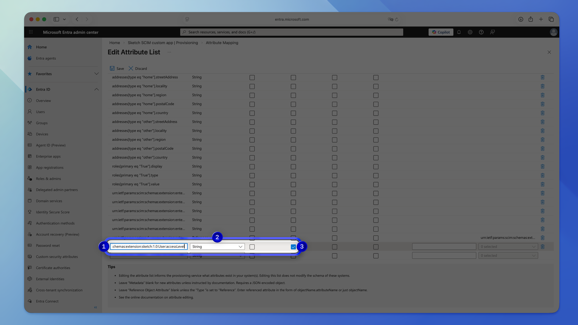 An image showing how to create the access level attribute in Microsoft Entra ID
