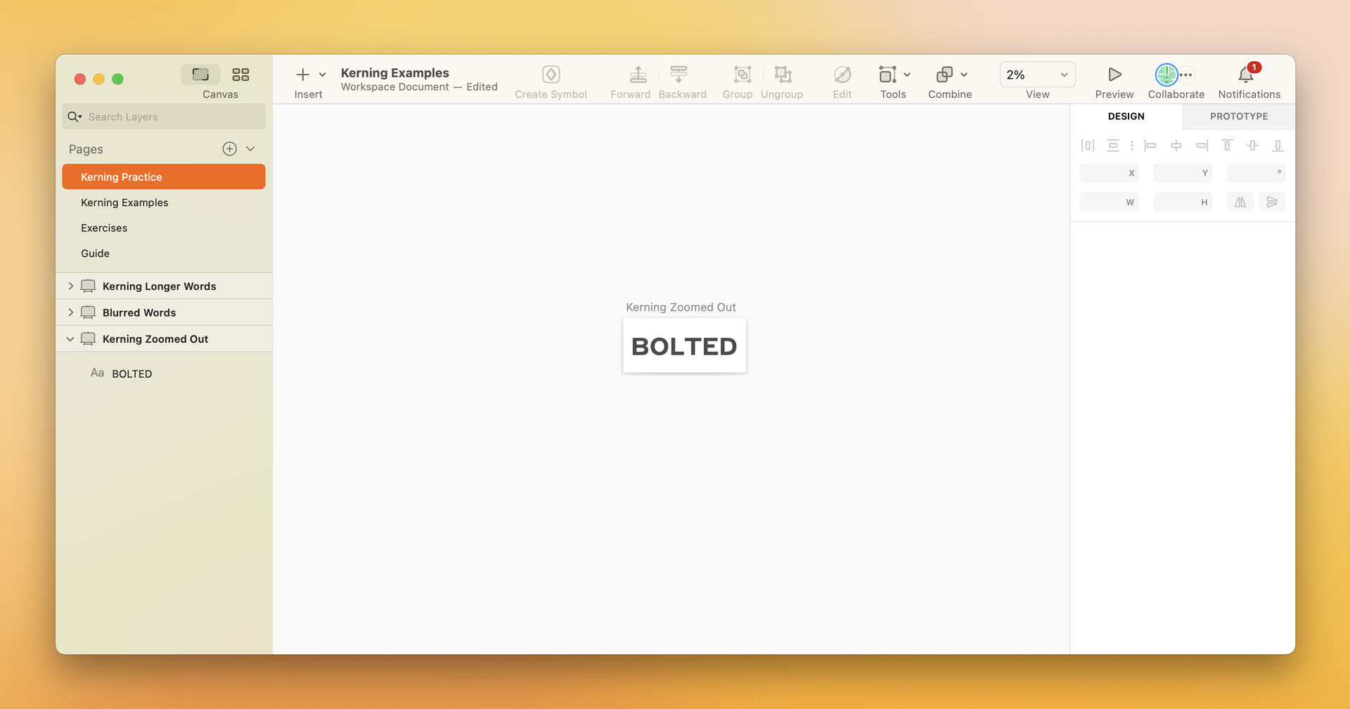 An image showing the benefits of zooming out when kerning.