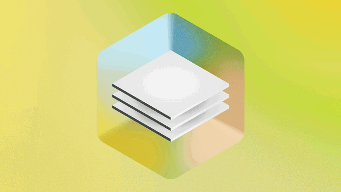 A conceptual illustration showing a 3D version of Sketch’s Data icon floating in a box, on a green background