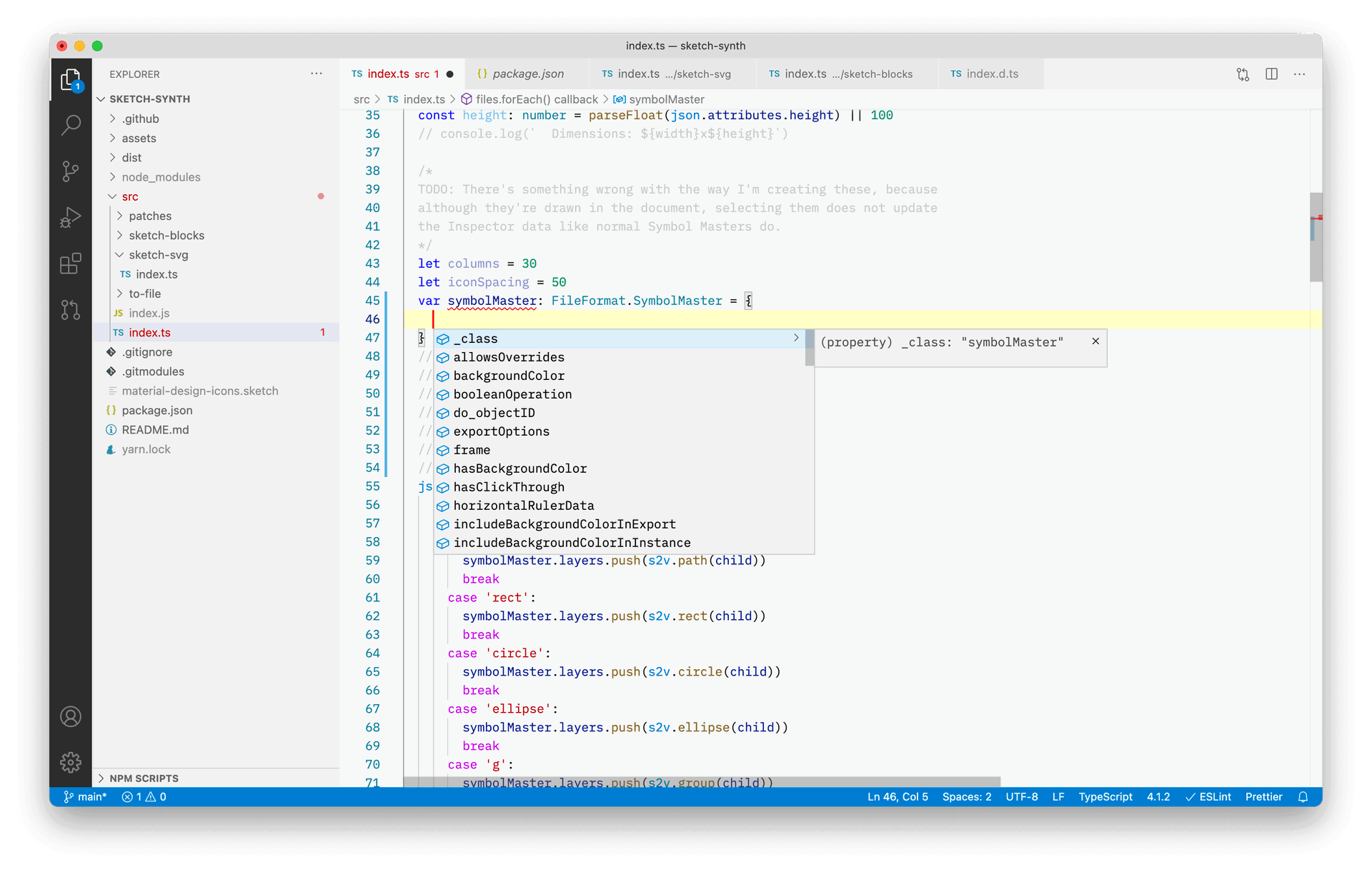 Image showing code hints for creating icon library automatically in Visual Studio.